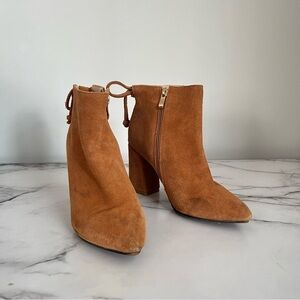 Faux Suede Pointed Toe Heeled Booties Size 7